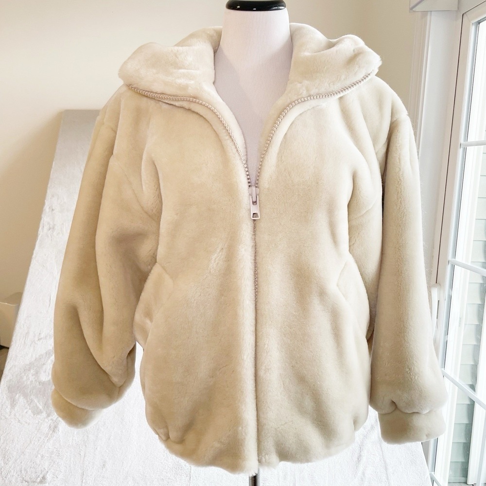 J. Percy Marvin Richards Womens Faux Fur Mob Wife Teddy Coat Sz S Bomber Hooded